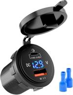 🚗 high-speed 36w usb c car charger with led voltmeter - mnj motor type-c qc3.0 & pd socket, dual port fast power delivery for car boat marine motorcycle logo