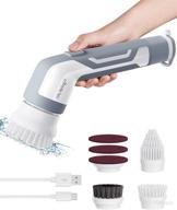 🔋 labigo cordless spin scrubber - electric power cleaning brush with 4 replaceable brush heads, 2 adjustable speeds for bathroom, car, tile, grill (grey) logo