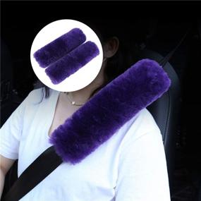 img 3 attached to 🐑 2-Pack Soft Comfy Genuine Sheepskin Seat Belt Strap Covers for Car, Truck, Backpack - Purple Fuzzy Seat Belt Pads for Shoulder