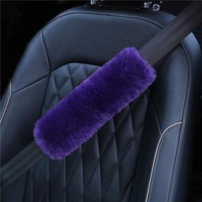 img 4 attached to 🐑 2-Pack Soft Comfy Genuine Sheepskin Seat Belt Strap Covers for Car, Truck, Backpack - Purple Fuzzy Seat Belt Pads for Shoulder