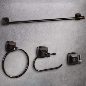 img 4 attached to Стильный масляный бронзовый набор для ванной комнаты с настенной вешалкой для полотенец - комплект из 4 предметов
