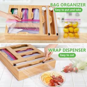 img 1 attached to Ziplock Bag Storage Organizer And Wrap Dispenser With Cutter And Labels, TOOVREN 2 In 1 Bamboo Kitchen Drawer Organizer, Foil And Plastic Wrap Organizer, Plastic Baggie Organizer Food Bag Organizer