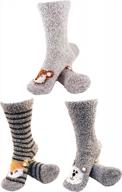 women's winter fuzzy animal face non-slip home socks, bamboomn super soft warm cute value pack logo