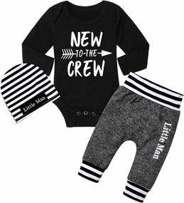 img 4 attached to Newborn Baby Boy Outfit: 'New To The Crew' Romper, Pants, And Hat - 3PCS Clothes Set By Fommy