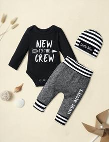 img 1 attached to Newborn Baby Boy Outfit: 'New To The Crew' Romper, Pants, And Hat - 3PCS Clothes Set By Fommy