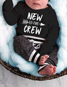 img 3 attached to Newborn Baby Boy Outfit: 'New To The Crew' Romper, Pants, And Hat - 3PCS Clothes Set By Fommy