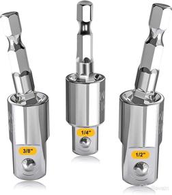 img 4 attached to 360° Rotatable Power Drill Sockets Adapter - Universal Joint Swivel Socket Set for Impact & Power 🔧 Drill - 1/4 Inch Hex Shank to 1/4 3/8 1/2 Square Socket Drives - CR-V Steel Plating Finished