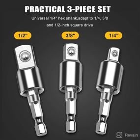 img 3 attached to 360° Rotatable Power Drill Sockets Adapter - Universal Joint Swivel Socket Set for Impact & Power 🔧 Drill - 1/4 Inch Hex Shank to 1/4 3/8 1/2 Square Socket Drives - CR-V Steel Plating Finished