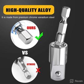 img 1 attached to 360° Rotatable Power Drill Sockets Adapter - Universal Joint Swivel Socket Set for Impact & Power 🔧 Drill - 1/4 Inch Hex Shank to 1/4 3/8 1/2 Square Socket Drives - CR-V Steel Plating Finished