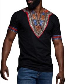 img 4 attached to Mens African Dashiki T Shirt Tribal Floral Print V Neck Slim Fit Shirts Tops By Makkrom