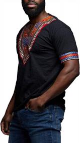 img 3 attached to Mens African Dashiki T Shirt Tribal Floral Print V Neck Slim Fit Shirts Tops By Makkrom