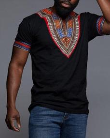 img 2 attached to Мужская футболка африканского стиля с принтом на тему племенных цветочных узоров V-образным вырезом и прилегающей посадкой от Makkrom.