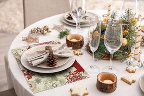 img 1 attached to Festive Dining Decor: Set Of 4 Christmas Square Placemats With Beautiful Flower, Snowflake And Deer Design, Non-Slip And Easy To Clean
