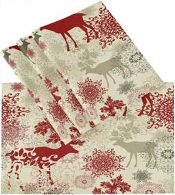 img 4 attached to Festive Dining Decor: Set Of 4 Christmas Square Placemats With Beautiful Flower, Snowflake And Deer Design, Non-Slip And Easy To Clean