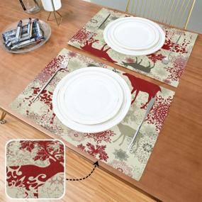 img 3 attached to Festive Dining Decor: Set Of 4 Christmas Square Placemats With Beautiful Flower, Snowflake And Deer Design, Non-Slip And Easy To Clean