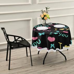 img 4 attached to Waterproof Polyester Valentine'S Day Tablecloth - 60 Inch Round Table Cover For Kitchen Dining, Buffet Parties, And Camping By XUWU