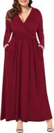 lalagen women's plus size long sleeve maxi dress v neck loose flowy plain party dress with pockets l-5x логотип