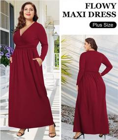img 2 attached to LALAGEN Women'S Plus Size Long Sleeve Maxi Dress V Neck Loose Flowy Plain Party Dress With Pockets L-5X