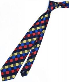 img 1 attached to Jacquard Woven Silk Tie Necktie For Men - Classic Dark Blue Grey Check Design By Secdtie
