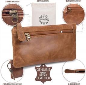 img 3 attached to Handcrafted Leather Pencil Case - Elegant, Practical & Durable 8"X4" Design W/ Side Pocket & Keyring!
