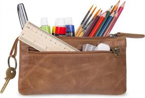 img 1 attached to Handcrafted Leather Pencil Case - Elegant, Practical & Durable 8"X4" Design W/ Side Pocket & Keyring!