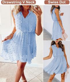 img 3 attached to Women'S Sleeved Ruffle Pleated Mini Swing Dress - Tie V Neck Loose Fit A Line Sundress