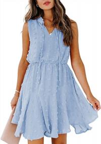 img 4 attached to Women'S Sleeved Ruffle Pleated Mini Swing Dress - Tie V Neck Loose Fit A Line Sundress