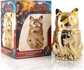 img 1 attached to 🐱 Captain Marvel's Goose The Cat Gold Ceramic Cookie Jar - Stylish Electroplated Container for Fresh Treats - Unique Kitchen Accessory with Avenger's Flair - A Must-Have Memorabilia