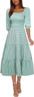 stylish and comfortable: lanisen women's gingham midi smocked dress with ruffle and 3/4 sleeves for a perfect summer look logo
