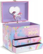 beautiful dreamer tune jewelkeeper musical jewelry box w/ 2 pullout drawers & glitter rainbow unicorn design logo