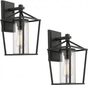 img 4 attached to 2 Pack Emliviar Black Outdoor Wall Mount Light Fixtures With Clear Glass Finish - Model 20065B1 For Improved Porch Lighting