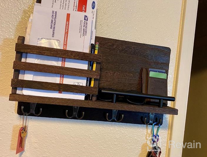 img 1 attached to Rustic Wooden Wall-Mounted Mail And Key Organizer - Decorative Mail Sorter With Key Hooks For Hallway, Entryway, Mudroom - Dark Brown Home Decor Accent Piece review by Clint Fick