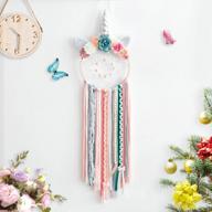 handmade woven unicorn dream catcher with flowers and braids: perfect wall hanging decoration for girls and kids - silver horn logo