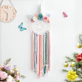 img 4 attached to Handmade Woven Unicorn Dream Catcher With Flowers And Braids: Perfect Wall Hanging Decoration For Girls And Kids - Silver Horn