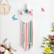 handmade woven unicorn dream catcher with flowers and braids: perfect wall hanging decoration for girls and kids - silver horn logo