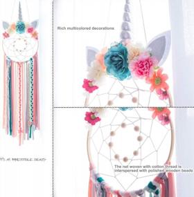 img 3 attached to Handmade Woven Unicorn Dream Catcher With Flowers And Braids: Perfect Wall Hanging Decoration For Girls And Kids - Silver Horn