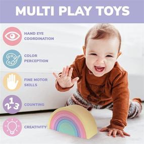 img 3 attached to 👶 QUOKKA Baby Toys: Teething Montessori Toys for Infants 0-6 Months and Babies 6-12 Months- Stacking Cups, Rainbow Rings, Silicone Blocks - Sensory Toy for Toddlers 1-3 Years