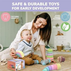 img 1 attached to 👶 QUOKKA Baby Toys: Teething Montessori Toys for Infants 0-6 Months and Babies 6-12 Months- Stacking Cups, Rainbow Rings, Silicone Blocks - Sensory Toy for Toddlers 1-3 Years