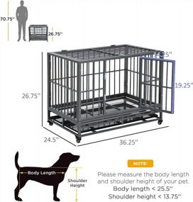 img 2 attached to Сверхмощная клетка для собак 36 дюймов с запираемыми колесами, двойной дверью и съемным лотком - PawHut Grey