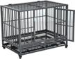 heavy duty 36" dog crate cage with lockable wheels, double door & removable tray - pawhut grey logo