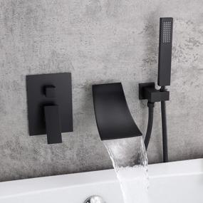 img 3 attached to KunMai Chrome/Black Wall-Mount Tub Filler Modern Waterfall Faucet With Handshower