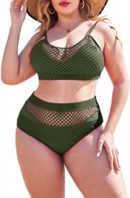 img 4 attached to Women'S Plus Size Bikini Set Splice Fishnet Swimsuit 2 Piece High Waist Tankini Bathing Suits - IN'VOLAND