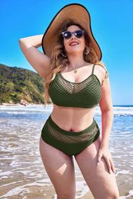 img 2 attached to Women'S Plus Size Bikini Set Splice Fishnet Swimsuit 2 Piece High Waist Tankini Bathing Suits - IN'VOLAND