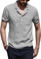 loose fit linen henley shirt for men: casual beach and yoga top with short sleeves and pocket from makkrom logo