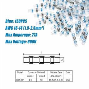 img 2 attached to 150 Blue Solder Seal Wire Connectors For Automotive & Marine Use - Waterproof, Heat Shrink & Electrical - 16-14 AWG By Sopoby