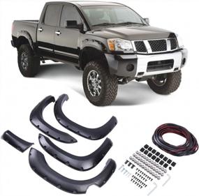 img 4 attached to Honhill Front & Rear Fender Flares For 2004-2014 Titan With Lockbox Black Pocket Rivet Style Wheel Eyebrow Protector