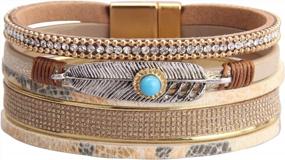 img 4 attached to GelConnie Leather Cuff Bracelet: Feather Multi Strand Boho Turquoise Wrap For Women & Girls Gifts