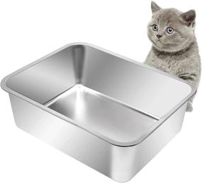 img 4 attached to Efficient and Hassle-Free: Kichwit Stainless Steel Litter Box - Non Stick, Smooth Surface, Easy to Clean