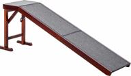 pawhut dog ramp for bed, non-slip carpet pet ramp with top platform 74" x 16" x 25", brown logo