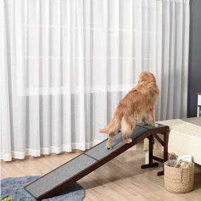 img 3 attached to PawHut Dog Ramp For Bed, Non-Slip Carpet Pet Ramp With Top Platform 74" X 16" X 25", Brown